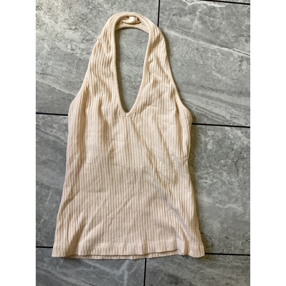 Citizens of Humanity Julien Halter Top Ribbed Knit V-Neck Cream Small 255977